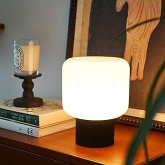 Halo Mushroom Lamp, 5W Cute Cordless Rechargeable Table Lamp with Glass Shade, 3 Color Temps LED Dimmable Ambient Lighting, Small Retro Touch Bedside Light for Bedroom Decor, Black