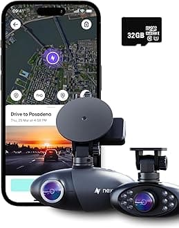 Nexar Pro Dual Dash Cam 1080p FHD Front and Interior Cameras AI Crash Detection 24H Parking Mode Night Vision and Unlimited Cloud Backup Includes 32GB SD Card and 1-Year Nexar App Subscription
