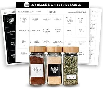 Square Spice Jar Labels Stickers, 374 Preprinted Waterproof Spice Labels for Glass Jars Bottles, Herbs Seasonings Label Only, Kitchen Pantry Organization