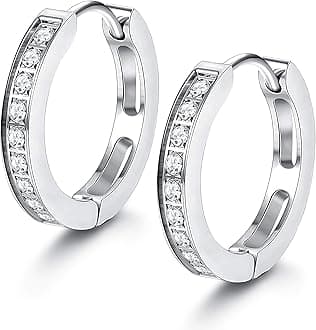 13MM Stainless Steel Small Hoop Earrings for Men Women Huggie Earrings CZ Inlaid