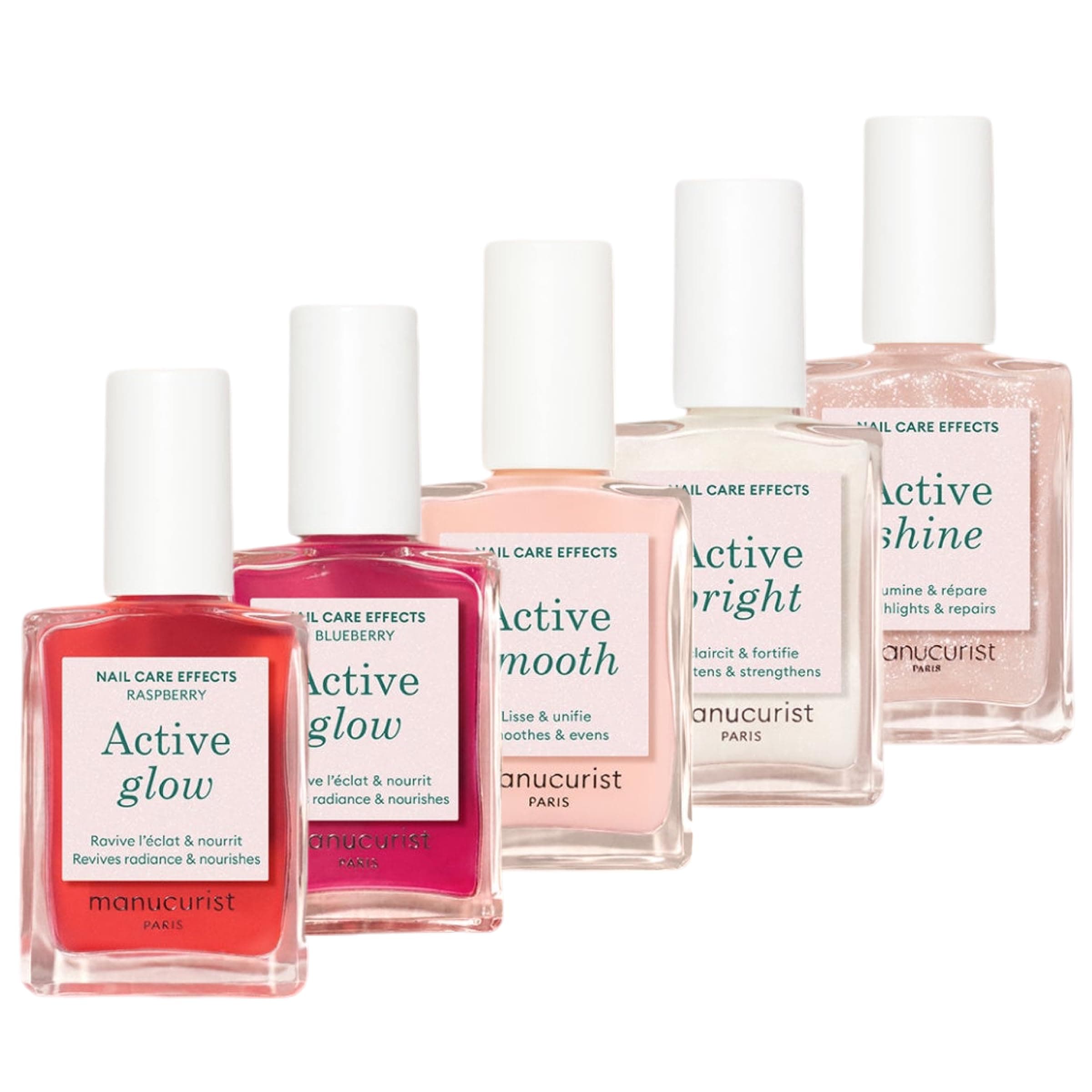 – Manucurist Rainbow Active™ Flagship Active Range Set - 5 Nail Care & Polish Set - No Lamp - 5 Treatment Nail Polish : Glow Raspberry, Blueberry, Shine, Smooth, Bright - Nails Care - Vegan