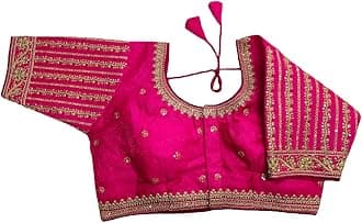 Pujia Mills Women's Readymade Blouse Embroidery Multi Coding Gold Thread Indian Ethnic Designer Stitched Readymade Saree Half Sleeve Blouse for Women for Saree Lehenga Choli