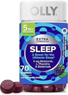 OLLY Extra Strength Sleep Gummy, Occasional Sleep Support, 5 mg Melatonin, L-Theanine, Chamomile, Lemon Balm Extracts, Sleep Aid, Blackberry Flavor - 70 Count (Packaging May Vary)