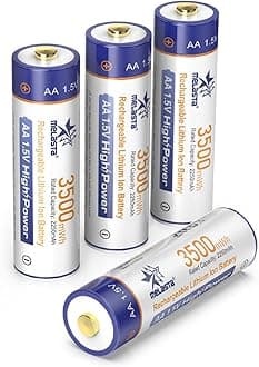 melasta3500mWh Rechargeable Lithium AA Batteries 4 Pack, 1.5V Constant Voltage High Power Li-ion Battery