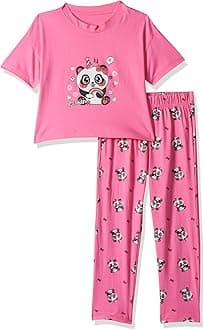 T2F Girls Cotton Printed Oversized Fit Crop Top and Pant Pajama Set