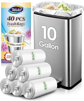 10 Gallon 40 Counts Strong Trash Bags Garbage Bags by Teivio, Bathroom Trash Can Bin Liners, Plastic Bags for home office kitchen, Clear