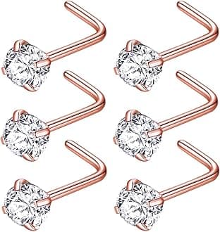 316L Surgical Steel 22g/20g/18g Nose Rings Studs L-Shape Nose Nostrial Piercing Body Jewerly L Shaped Nose Studs 1.5mm 2mm 2.5mm 3mm CZ Nose Screw Studs Rings for Women