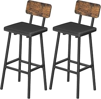 Bar Stools Set of 2, PU Upholstered Breakfast Bar Stools, Industrial Barstools with Backrest and Footrests, Bar Chairs for Kitchen, Dining Room, Bar, Rustic Brown and Black EBF84RBY01G2