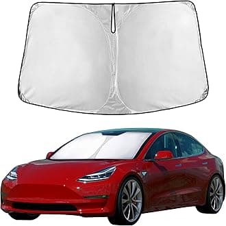 Windshield Sun Shade Compatible for Tesla Model 3 & Model Y 2017–2026 | Custom Fit EV Front Window Sunshade | Foldable Heat & UV Reflective Sun Visor