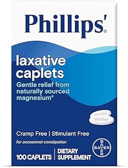Phillips' Laxative Caplets, With Naturally Sourced Magnesium Supplement for Gentle Relief of Occasional Constipation, Cramp and Stimulant Free Laxatives, 100 Caplets