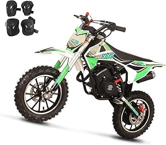 58cc Dirt Bike, 4-Stroke Gas Power Mini Pit Bike,Off-Road Motorcycle for Kids,Pull Start,10" Tires,with Child Protective Equipment Sets(GreenWhite)
