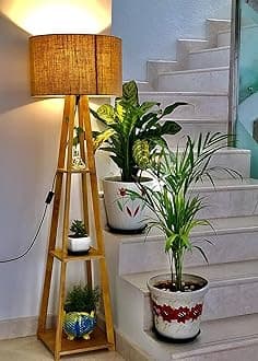 Wonder Craft hub Wooden Floor Lamp with Natural Jute Beige Shade Home Decor, Living Room Study Room and Diwali Decoration & Gifting Item (Pack of 1)