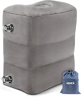 HOMCA Inflatable Travel Foot Rest Pillow (2-Pack) Adjustable Height Leg Pillow Fast Inflating Airplane Bed for Toddlers Footrest Pillow for Office, Airplane, Train, Cars, Home (Grey)