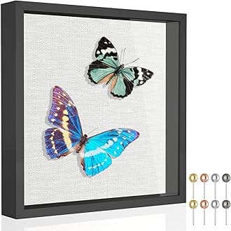 11x11 Shadow Box Frame with Soft Linen Back - Metal Push Pins Included, Memory Box Display Case for Memorabilia Flower Awards Medals Wedding Photos, Black
