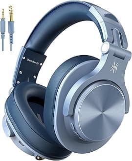 A70 Over Ear Bluetooth Headphones, Foldable Wireless and Wired Headset with Microphone, Professional Studio Monitor Mixing Headphones for PC/Phone (Blue)