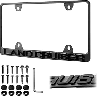 LAND CRUISER License Plate Frame – Stealth Black Powder Coat UV Resistant STAINLESS METAL Plate Holder - One Piece - Compatible with 1951-2025 LandCruiser (3D RAISED LETTER with MOUNTING HARDWARE)