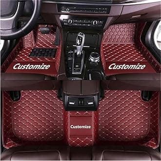 Custom car Floor mats Suitable for 98% car Truck SUV,car mats All Weather Personalized,Full Coverage Luxury Car Mats, Anti-Slip Leather Floor mats.Floor Liner Car Accessories (Wine Beige Thread)