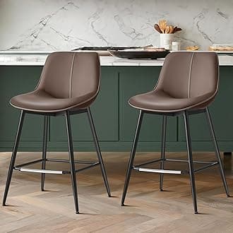 VASAGLE Bar Stools Set of 2, Counter Height Bar Stools with Back, Ergonomic Backrest, Synthetic Leather, Metal Legs, 24.4-Inch Tall Barstools for Kitchen Island Home Bar, Easy Assembly, Chestnut Brown