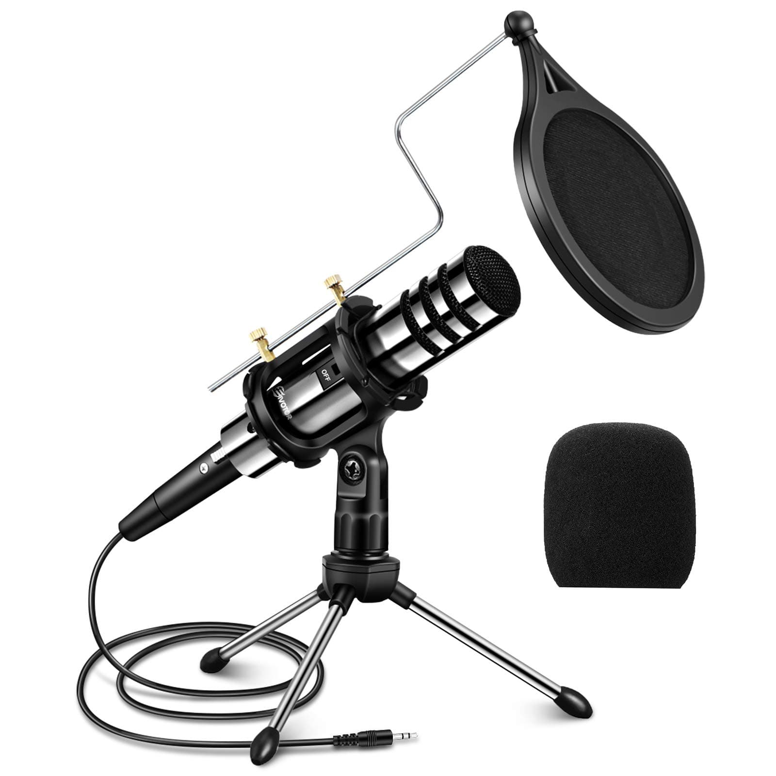 EIVOTOR Recording Microphone, 3.5mm Condenser Microphone Plug and Play, PC Microphone with Filter Suitable for Podcasting, Voice Recording, Skype, YouTube, Games, Laptop, Computer, Phone