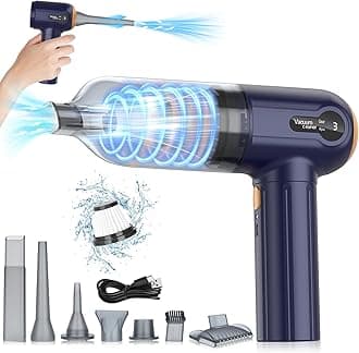 Musclez Car Vacuum Cleaner, 15000PA Mini Portable Handheld Car Vacuum Rechargeable Dust Buster, Wireless Air Blower, LED Display Powerful Cordless Vacuum Cleaner for Home Pet Hair Office (Blue Gray)