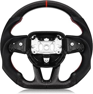 Real Carbon Fiber Steering Wheel For Dodge Challenger D-shaped Nappa Perforated Leather Flat-bottom Steering Wheel For Dodge Challenger 2015-2023
