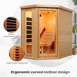 BENOVO 1-2 Person Infrared Sauna with Single Recliner,220V 2300W Indoor Dry Wooden Sauna Room with 8 Heating Panels, Oxygen Bar,Panoramic Tempered Glass (Left-Hand Door)
