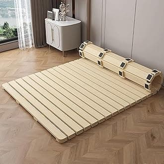 Folding Bed Frame, Natural Solid Wood Bed Frame,Japanese Platform Bed Frame Wooden Slatted Pallet Floor Bed, Roll-Up Slatted, 79Lx47 W