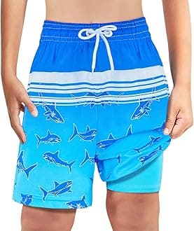 MaciReptBoys Swim Trunks, Swim Shorts with Compression Boxer Brief and Anti-Chafing Inner Liner, Quick Drying Shorts