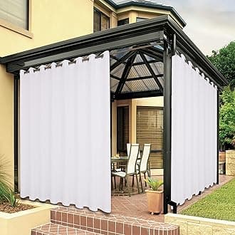 BONZER Waterproof Indoor/Outdoor Curtains for Patio Thick Privacy Extra Wide Grommet Curtains for Bedroom, Living Room, Porch, Pergola, Cabana, 1 Panel, 150W x 95L inch, White