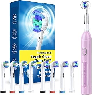 Rotating Electric Toothbrush for Adults with 8 Brush Heads (2 Types), 4 Modes Deep Clean Electric Toothbrush with Rechargeable Power and 2 Min Smart Timer (6-Purple, p1)
