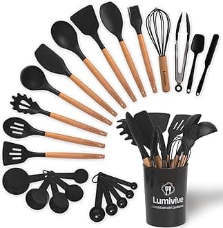 Kitchen Utensils Set– Food-Grade Silicone -Elevate Culinary Experience w 24-Piece Premium Cooking Utensils Set-Hanging Loops for Storage Silicone Kitchen Utensils Set(Avoid Abrasive for Wash)