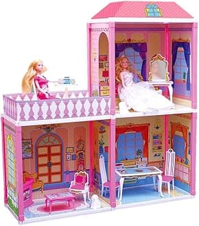 Toyzone My Pretty Doll House-44192 | Princess Doll House | Doll Play Set with Furniture | 110 Pcs. & Accessories | Double Story House | Role Play Set