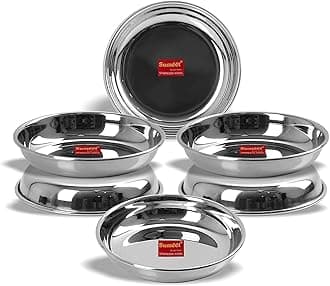 Sumeet Stainless Steel Heavy Gauge Small Halwa Plates | 6 Pieces - 14.5 cm Diameter | Durable & Mirror Finish | Ideal for Serving, Lunch and Dinner | Dishwasher Safe
