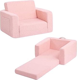 Tiita Kids Sofa, 2-in-1 Kids Sofa Chair, Convertible Chirldren Couch to Lounger, Flip Out Kids Sofa Chair, Toddler Armrest Chair Bed, Folding Kids Play Sofa for Girl or Boy (Pink)