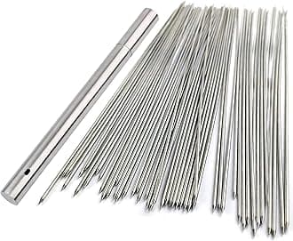 BigOtters 13.4" Barbecue Skewers, 100PCS Metal Skewers for Grilling, BBQ, Reusable Needle Sticks for Meat, Shrimp, Chicken, Vegetable, Kitchen, Party, Outdoor Cooking, with Portable Metal Storage Tube