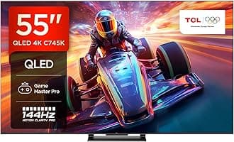 TCL 55C745K 55-inch QLED Television 144Hz Full Array Local Dimming 4K UHD Smart TV Google TV Dolby Vision & Atmos Motion clarity Hands-Free Voice Google assistant & Alexa with AMD FreeSync Premium Pro