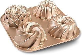 Baker's Secret Nonstick for Fluted Cake Pan, Heavy Duty Die Cast Aluminum Fluted Cake Baking Pans, 2 Layers Non-stick Coating For Easy Release - Cast Aluminum Collection (4mini Loves)