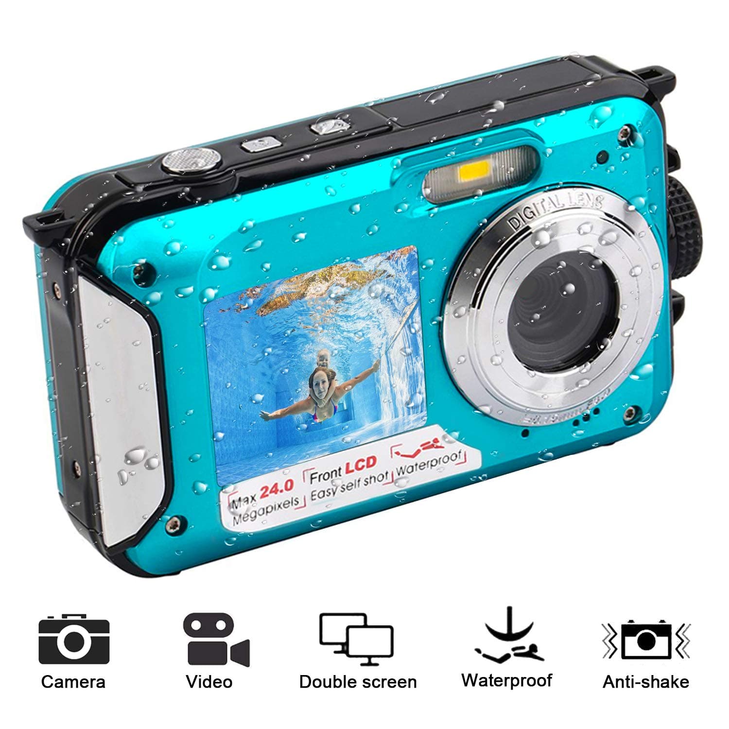 Waterproof Digital Camera Underwater Camera 24 MP Video Recorder Full HD 1080P Selfie Dual Screen Waterproof Camera DV Recording Point and Shoot Digital Camera (801BJ)