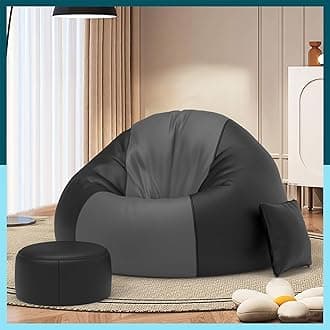 Biggie Bean Bag 6XL Bean Bag Chair with Beans Filled - Bean Bag Sofa with Footrest Dark Grey Black Bean Bags for Living Room, Bedroom - Free Cushion & Footrest - Colorflex Lounge Combo - Faux Leather