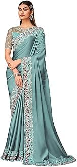 TRENDMALLS Women's Silk Embroidered Heavy Border Saree With Unstitched Designer Blouse saree for women
