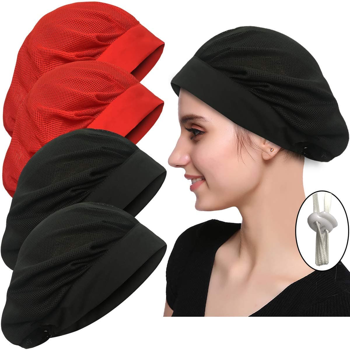 4 or 8 Pack Chef Hat Kitchen Cooking Chef Cap Adjustable Food Service Hair Nets Reusable Washable Mesh Bouffant Beanie