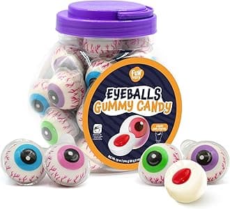 FUNTASTY Eyeballs Gummy Candy, 19 Ounce Jar (30 Count) - Strawberry Jam Center