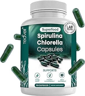 Spirulina and Chlorella Capsules – Chlorophyll Pills & Blue Green Algae to Support Powerful Detox, Energy & A Healthy Immune System– 3X More Chlorella Spirulina Powder/Serving – 90 Ct