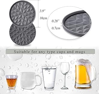Silicone Coasters for Drinks[8 Pack, No Holder]- Cup Mat for Tabletop Protection-Non-Slip, Non-Stick, Coffee Table Decor, Great Gift for Any Occasion, Dark Grey