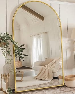 Full Length Mirror, 44"x72" Oversized Floor Mirror, Arched Full Body Mirror with Stand Large Floor Standing Mirror, Hanging Mounted Mirror for Bedroom, Living Room Cloakroom, Gold