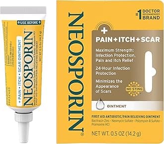 Neosporin + Pain, Itch & Scar, First Aid Triple Antibiotic Ointment for Infection Protection and Wound Care with Maximum Strength Pain and Itch Relief, Helps Minimize The Appearance of Scars, .5 oz
