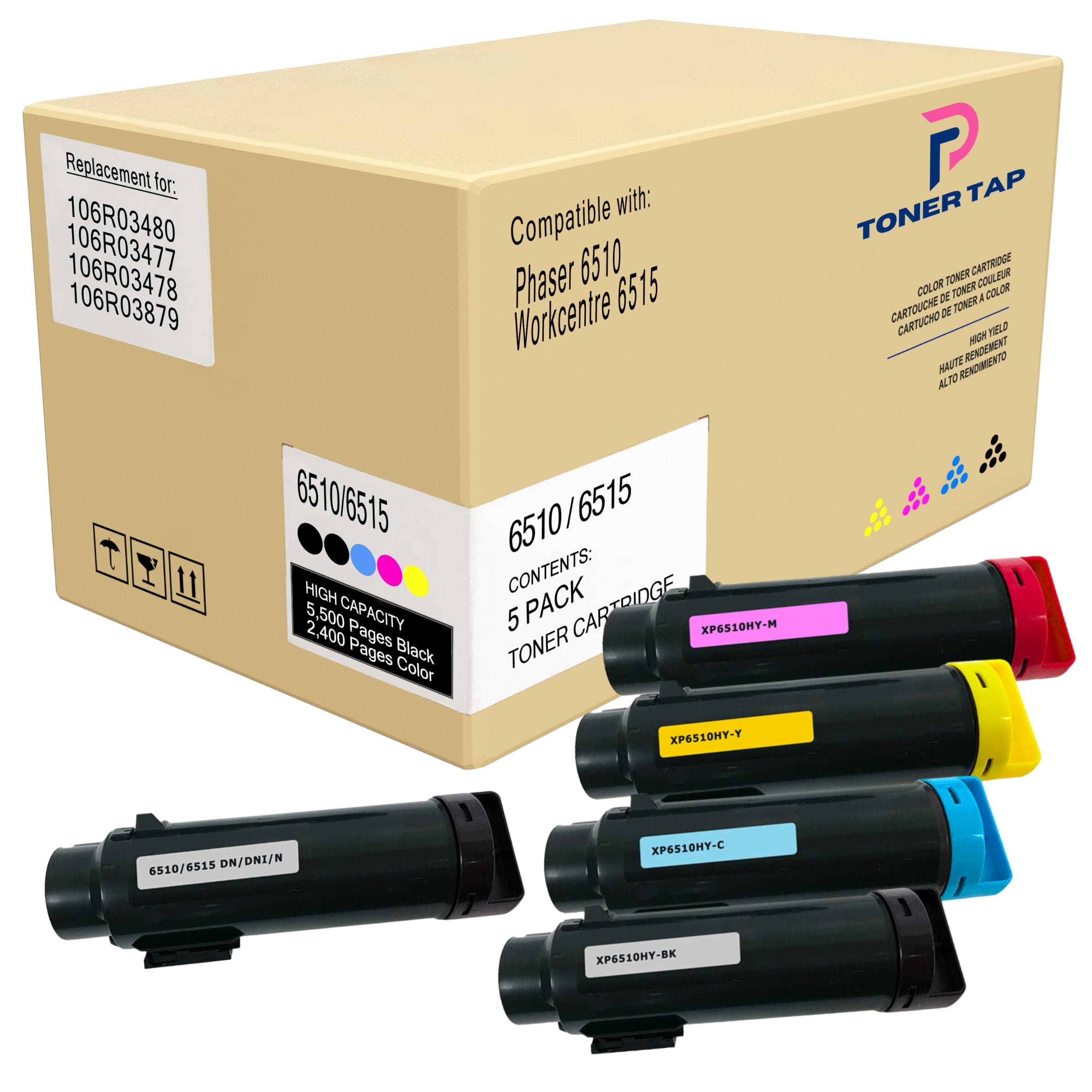 Combo Pack Toner for Xerox Phaser 6510 Workcentre 6515 Replacement for 106R03480 106R03477 106R03478 106R03479 (5-Pack, Extra-High Yield)