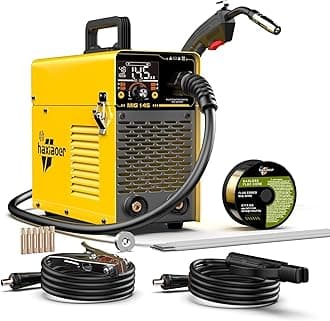 - 145A MIG Welder, [LCD Digital Display]110V Flux Core MIG/Lift TIG/Stick 3 In 1 Welding Machine With Synergy, Inverter Welder Equipment Kit For Home Repair Auto Restoration Metal Fabrication
