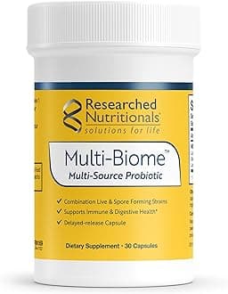 Researched Nutritionals Multi-Biome - Dual-Action Probiotics for Women & Men - Spore + Live Strain Formula with Delayed-Release Capsules for Gut Health, Histamine & Immune Support (30 ct)