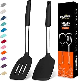 Silicone Spatula Set - Turner Spatulas Silicone Heat Resistant 600°F - Slotted & Solid Spatula for Cooking Fish, Eggs, Pancakes Flipper – Spatulas for kitchen use – Black